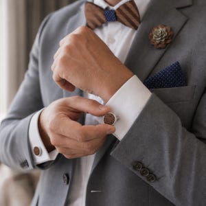 Wood Bow Tie Gift Set, Men’s Wedding Bowtie with Cufflinks and Pocket Square, Groom Accessories, Best Man Gift, Father’s Day Gift