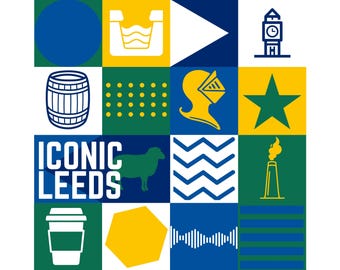 Iconic Leeds Poster | Leeds City Poster | Wall Art Print | Yorkshire Icons Illustration | Modern UK City Decor | Leeds Gift