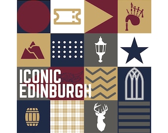 Iconic Edinburgh Scotland Poster | Geometric Edinburgh Wall Art Print | Scottish Icons Illustration | Modern UK City Decor | Edinburgh Gift