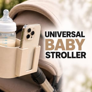 Universal Stroller Cup Holder with Phone Slot | Baby Pram Bottle Holder | Adjustable Pushchair Drink Holder | Fits Most Strollers