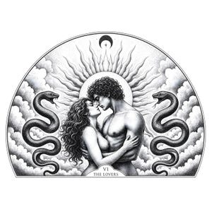 The Lovers Tarotkaart Tattoo Design VI | Dotwork digitale stencil Flash Art direct downloaden