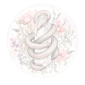 Fine Line Snake Floral Tattoo Design | Geometric Crystal Stencil Flash Art (Digital Download)