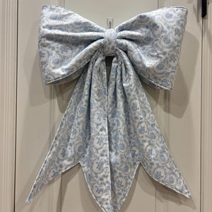 Oversized Fabric Bow | Reversible Blue Floral and Gingham Door Decor