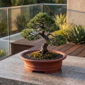 Ceramic Bonsai Pot, Classical Round Shallow Planter with Drainage Holes