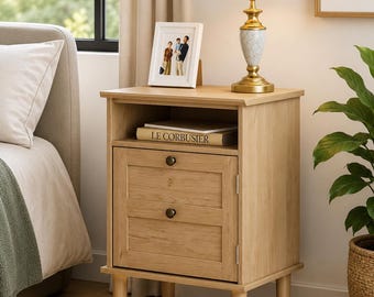 Wooden Bedside Cabinet with Door Small Nightstand Side Table Storage Shelf