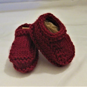 Baby Booties Hand Knit 6 - 9 Months Berry Red
