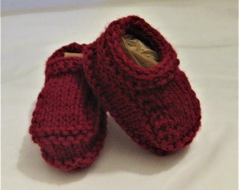 Baby Booties Hand Knit 6 - 9 Months Berry Red