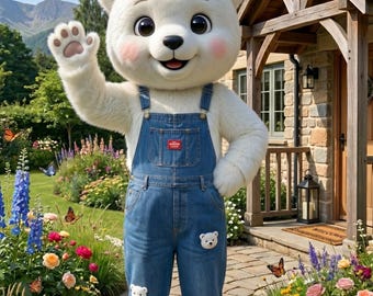 White Bear Mascot Costume for Adults, Full Body Animal Character Suit for Birthday Parties, Events, Cosplay & Stage Performance