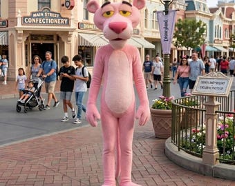 Pink Panther Maskottchen Anzug | Professionelles Ganzkörper-Charakterkostüm | Cosplay Outfit für Erwachsene | Event-Outfit Wear | Freizeitpark-Maskottchen Zahnrad