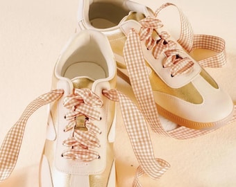 Mocha/White Gingham Shoe Laces