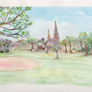 Frederick Maryland Art Print: Baker Park Spring Landscape Watercolor