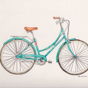 Bicycle Watercolor Print, Blue Bike Painting, Vintage Bicycle Art, Transportation Picture, Kids Room Wall Art, Wheels and Pedals for Child image 2