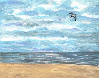 Ocean City Maryland Art, Seashore Print, Acrylic Landscape, Eastern Shore Picture, Summer Vacation Painting, Seagull