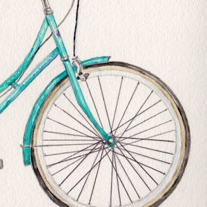 Bicycle Watercolor Print, Blue Bike Painting, Vintage Bicycle Art, Transportation Picture, Kids Room Wall Art, Wheels and Pedals for Child image 3