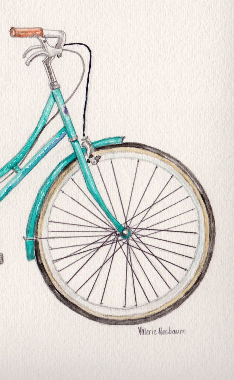 Bicycle Watercolor Print, Blue Bike Painting, Vintage Bicycle Art, Transportation Picture, Kids Room Wall Art, Wheels and Pedals for Child image 3