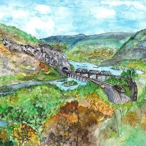 Harpers Ferry Watercolor Print: West Virginia Historical Painting