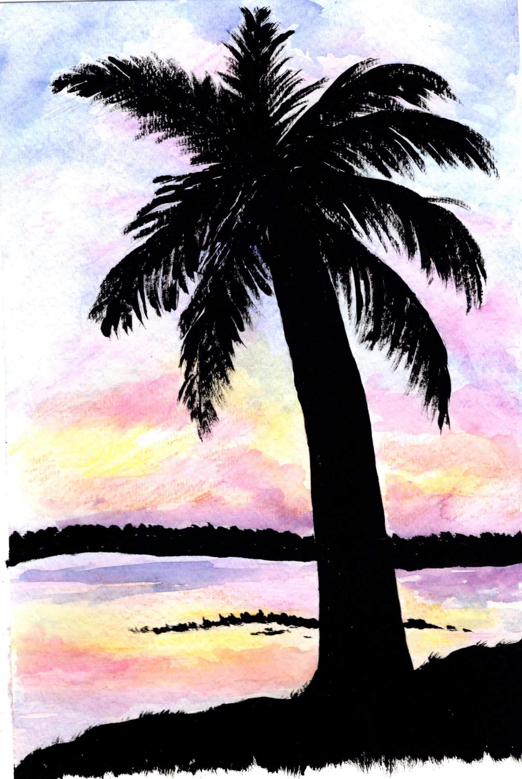 Palm Tree Silhouette Watercolor Print Pastel Colors Beach | Etsy
