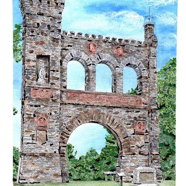 Maryland Art, Burkittsville MD Watercolor Print, Gathland War Correspondents Memorial Painting