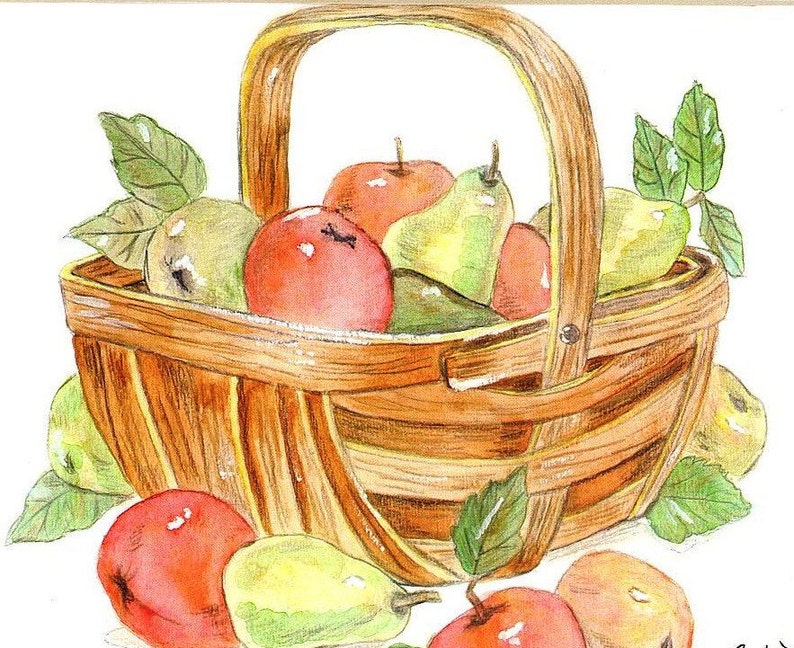 Äpfel und Birnen Aquarell Druck Korb mit | Etsy
