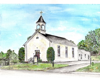 Luther Chapel, Brunswick, Maryland Watercolor Print, Lutheran Church Art,  Religious Home Decor, Inspirational Print