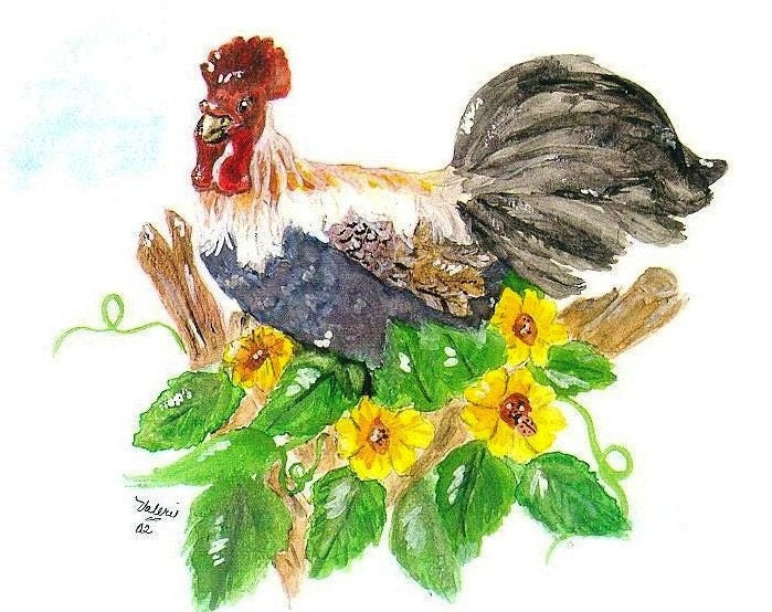 Download Hen And Rooster Farmhouse Art Print Kitchen Wall Decor Chicken Painting Gicl U00e9e Country Style Watercolor Print Watercolour Poster Artwork Art Collectibles Prints Vadel Com