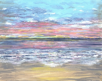 Ocean City, Maryland Art, Acrylic Abstract of Sunrise over the Atlantic Ocean and Beach