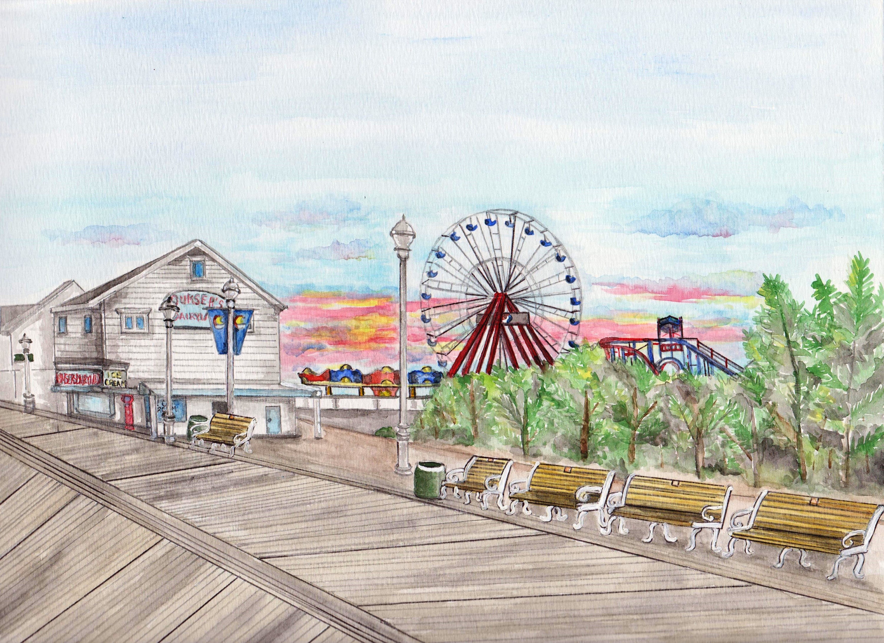 Ocean City Maryland Boardwalk Print Beach Art Seashore image