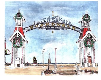 Ocean City Maryland Boardwalk Arch, Holidays Version, Eastern Shore MD Art, Christmas Painting