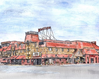 Phillips Crab House, Ocean City Maryland Art, Seafood Restaurant Watercolor Print