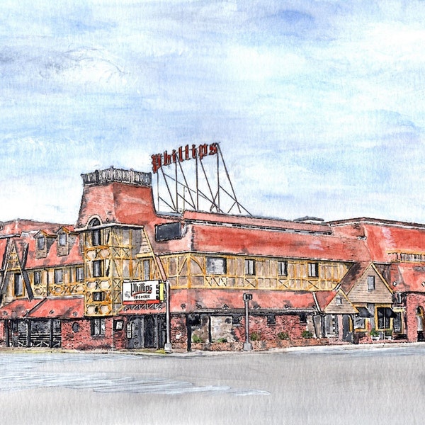 Phillips Crab House, Ocean City Maryland Art, Seafood Restaurant Watercolor Print