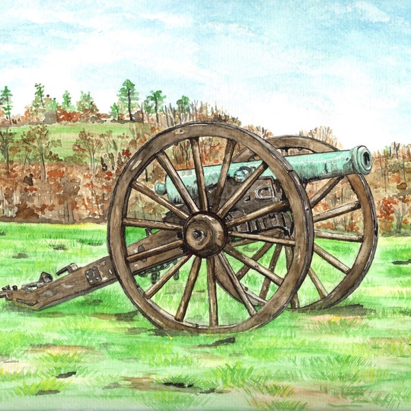 Civil War Cannon Watercolor Print, North and South Artillery Painting, Antietam, Maryland Wall Art, Gettysburg Home Decor Picture