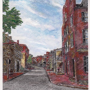 Harpers Ferry Watercolor Print, West Virginia Art, Historical Painting, Civil War History, High Street, John Brown City, Wax Museum