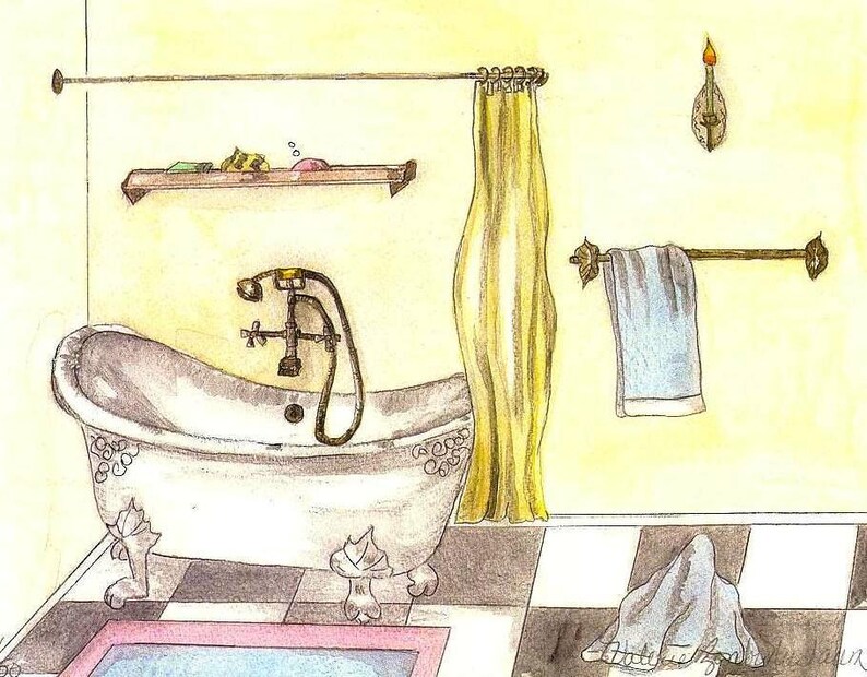 Arte del baño impresión de acuarela de la bañera vintage | Etsy