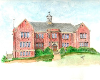 Old Brunswick High School Watercolor Print, Brunswick Maryland Art