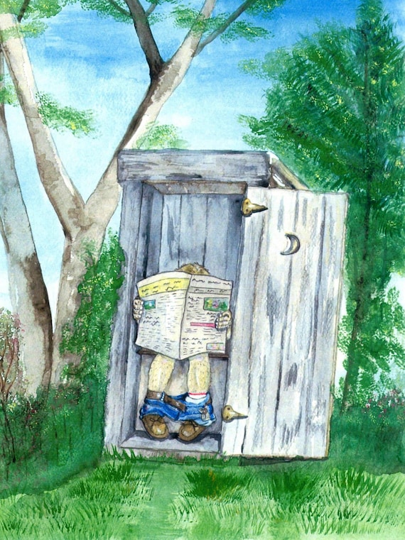 Outhouse Watercolor Print Bathroom Art Occupied Outdoor | Etsy UK