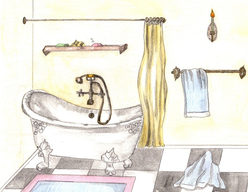 Bathroom Art Watercolor Print of Vintage Bathtub Art Deco Etsy
