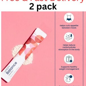 Pode incluir: Um pacote com 2 saquetas de suplemento alimentar Unicity Balance Mixed Berry. A embalagem &eacute; branca com um padr&atilde;o circular vermelho e rosa. O texto inclui 'Unicity Balance Mixed Berry' e 'Net Wt. 0.25 oz (7.25 g)'. &Iacute;cones ilustram benef&iacute;cios.