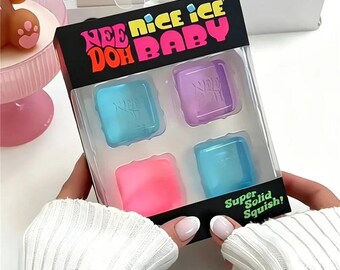 NeeDoh Nice Ice Baby 4 Pack Sensory Fidget Cubes | Super Solid Squish Stress Relief Toys | Squeeze Toys for Focus | Gift for Kids & Adults