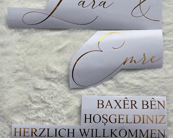 Personalisierte Sticker | für Spiegel, Empfanstafel / Wilkommensschild, Foil, Kiz Evine Hosgeldiniz Aufkleber | Verlobung Tablett Sticker