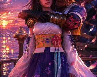 Final Fantasy X Poster - Tidus and Yuna I Love You Wall Art - Yuna The Sending Water Dance Print - Spira JRPG Gaming Room Decor