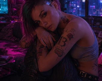 Judy Alvarez Poster Digital Download, Cyberpunk 2077 Fan Art, Neon City Wall Art, Lizzies Bar Print, Sci-Fi Gaming Decor HD