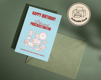 Funny Coworker Card | Professional Procrastinator | Working Best Under Pressure | Birthday Card | Printable