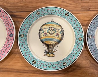 Vintage Lillian Vernon Hot Air Balloon Plates Set of 3 – Up, Up and Away Whimsical Collectable Plates