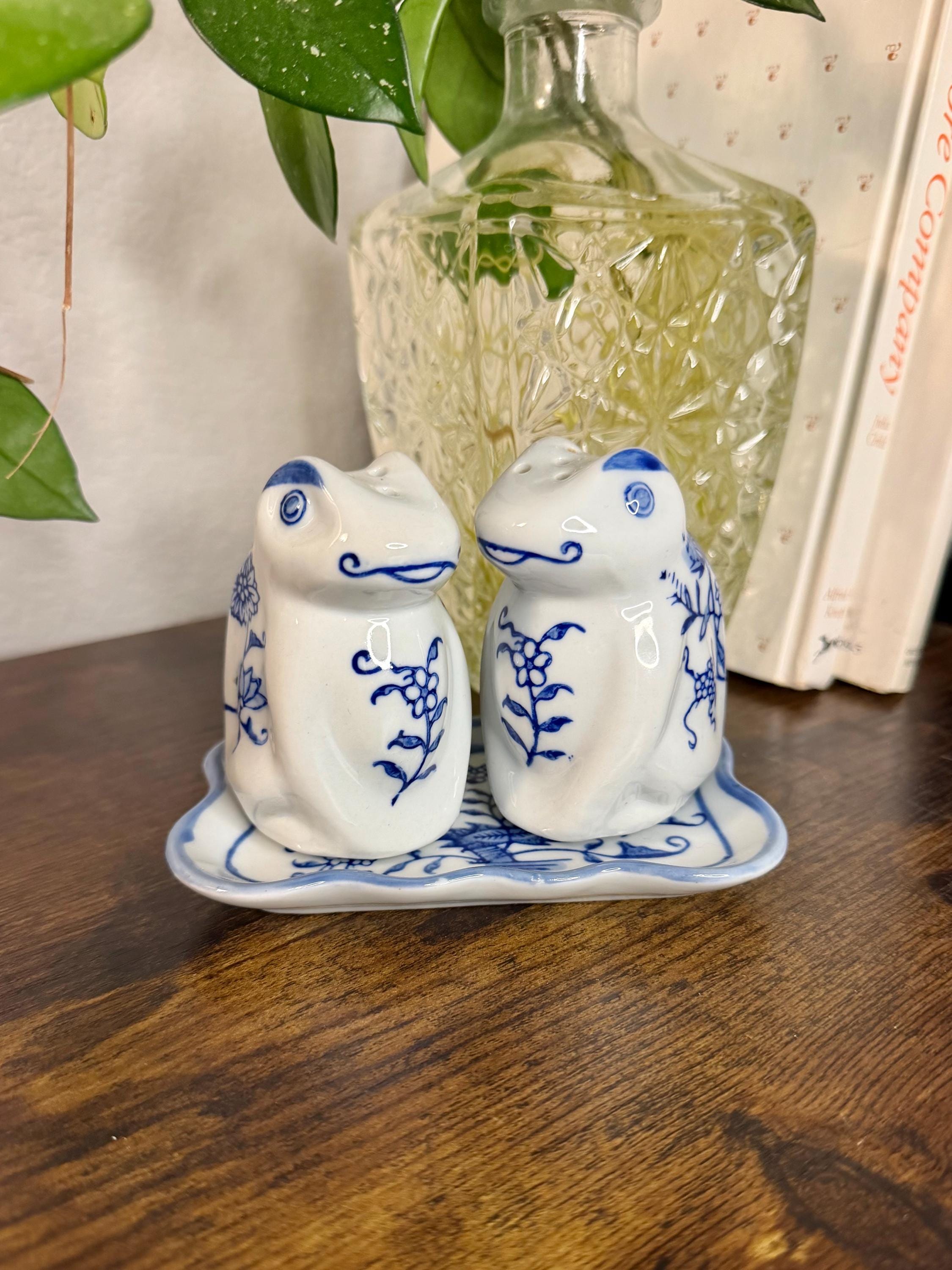 Porcelain White and Blue Salt and Pepper Shakers - Etsy