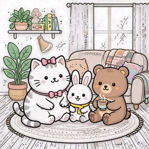 Kawaii Djurmålarbilder / Söta Utskrivbara Målarbilder för Vuxna och Tonåringar / Digital Nedladdning / MichelleVibeStudio