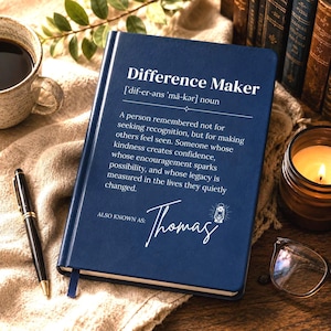 Quaderno/Diario "Difference Maker" / Diario personalizzato in pelle vegana / Copertina con definizione incisa / Regalo di ringraziamento