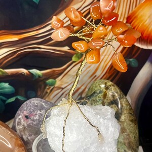 Árvore da Fortuna em Cristal de Cornalina sobre Base de Quartzo Bruto | Árvore em Miniatura da Sorte e Prosperidade | Árvore de Cristal da Abundância | Decoração de Altar Bíblica