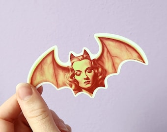 Entranced - Bat Shaped Vampire Woman Sticker 4" x 2" Inches