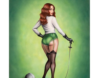 Pas De Touche: Limited SIGNED Edition 11x14" Giclée Print - Fencing Pin Up Oil Painting