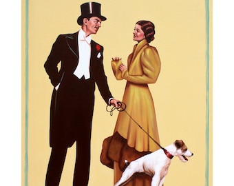 Nick, Nora and Asta Too - 11x14" PRINT Oil Painting of Myrna Loy and William Powell in The Thin Man